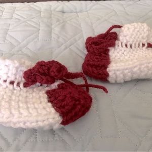 BABY BOOTIES—RED AND WHITE! Handmade.